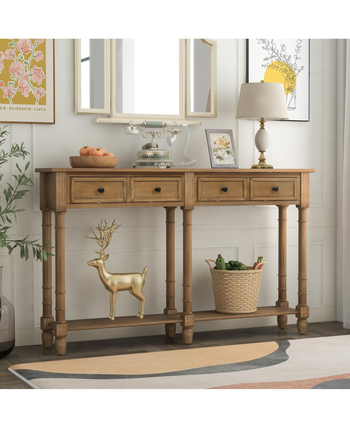 Slickblue Console Table Sofa Table Easy Assembly with Two Storage Drawers and Bottom Shelf for Living Room, Entryway