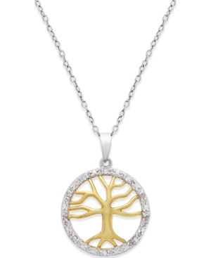 image of Diamond Family Tree Pendant Necklace (1/10 ct. t.w.) in Sterling Silver and 18k Gold over Sterling Silver