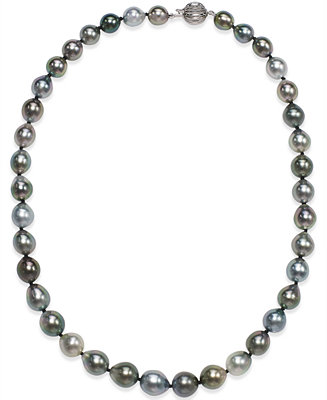 Macy's Tahitian Multicolor Pearl (8-10mm) Strand Necklace in 14k White ...