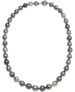image of Tahitian Multicolor Pearl (8-10mm) Strand Necklace in 14k White Gold