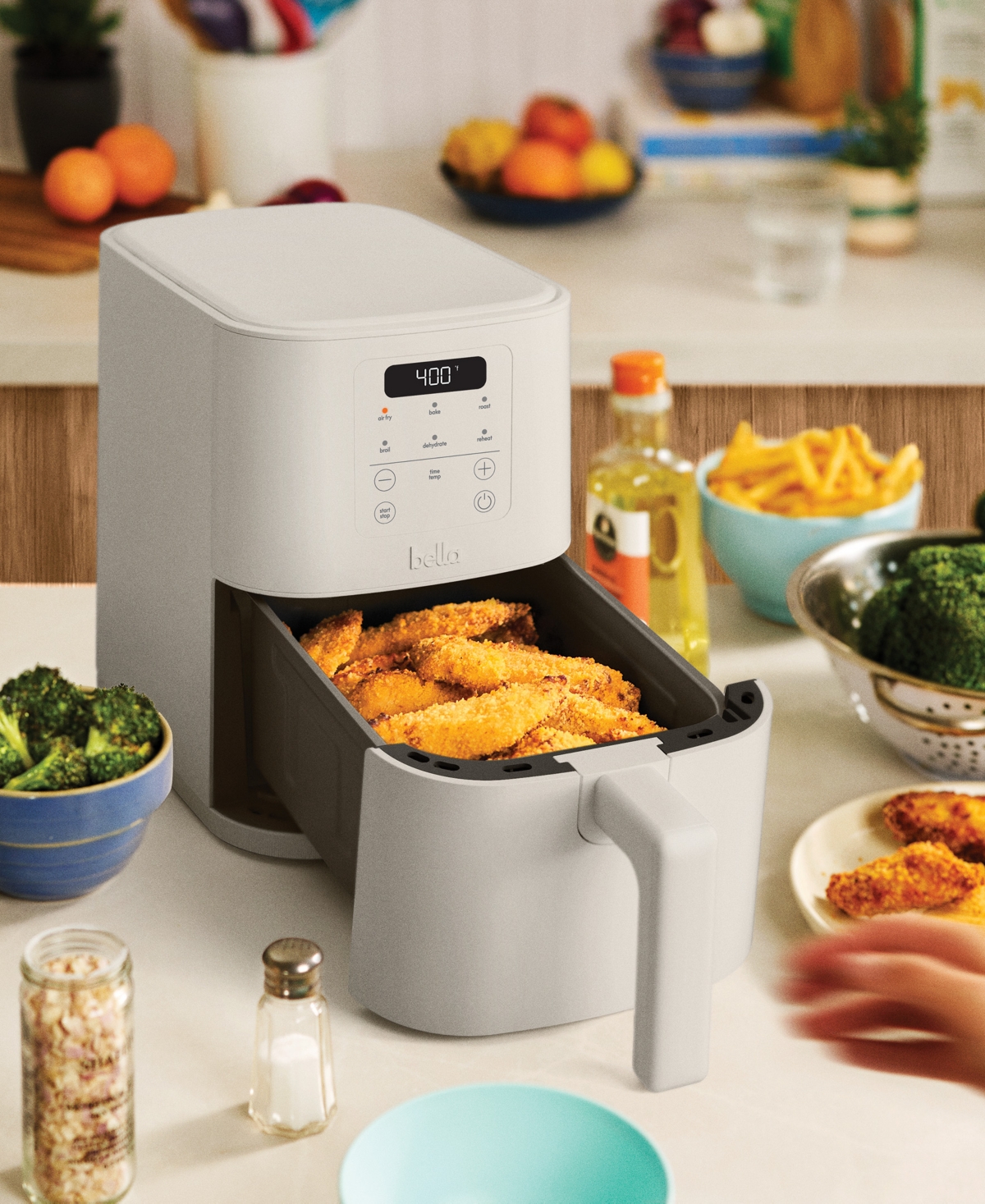 Bella 4 Qt. Long-basket Nonstick Air Fryer In Oatmilk