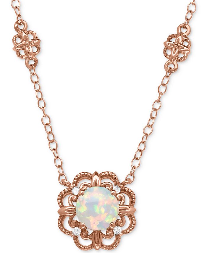 Macy's Opal (1/2 ct. t.w.) with Diamond Accent Filigree Floral 17 ...