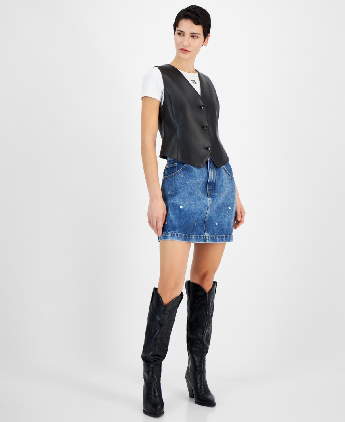 Hugo Women's Faux-Leather Button Vest