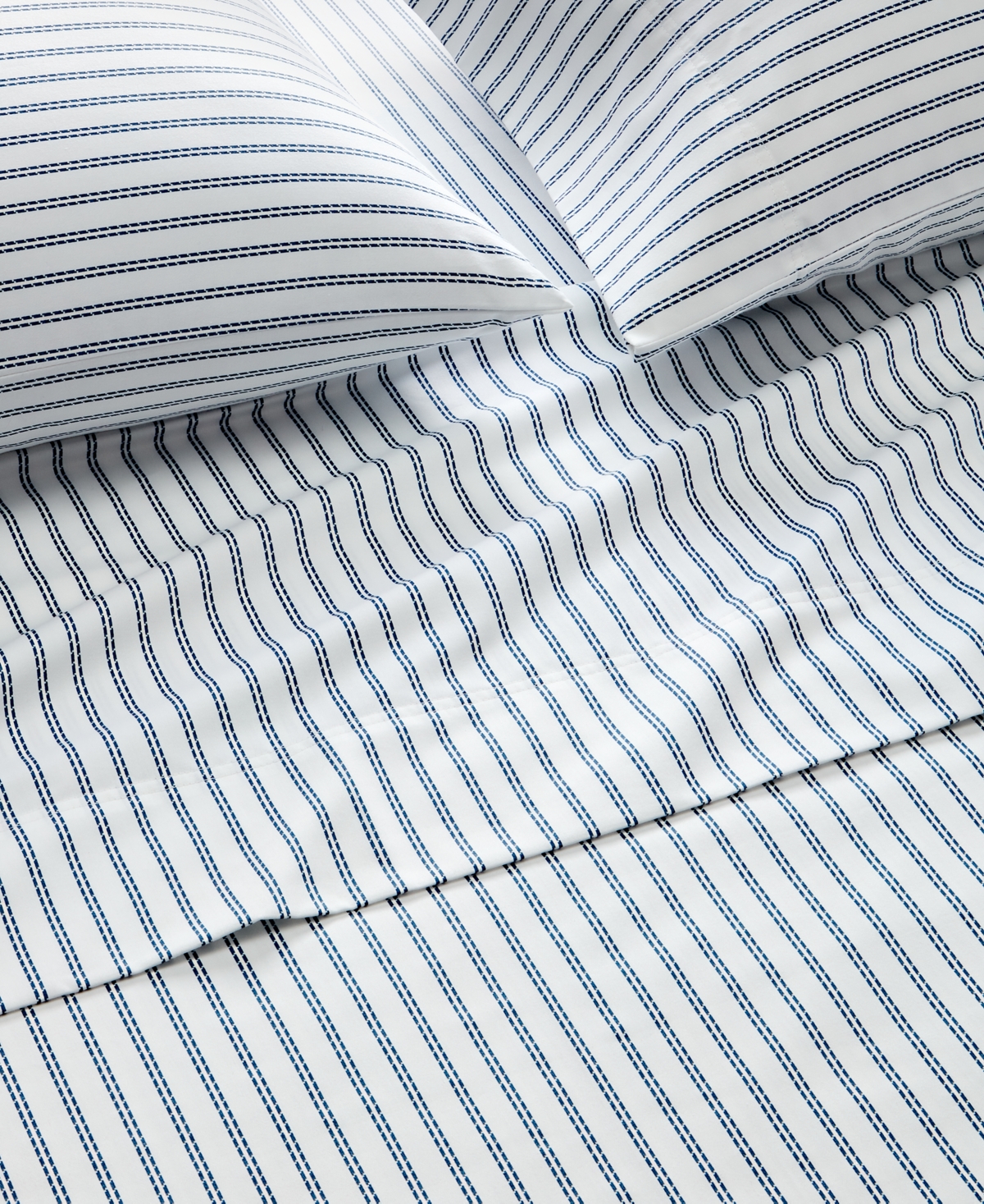 Charter Club 550 Thread Count Printed Cotton 4-pc. Sheet Set, King, Exclusively At Macy's In Ticking Stripes Blue