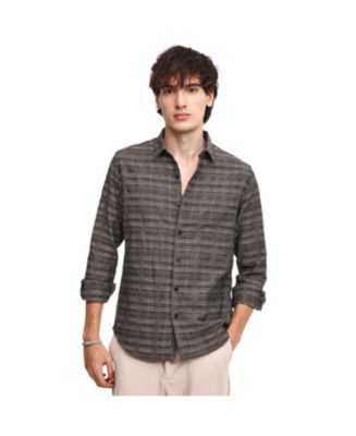 Pink Grey Plaid Tartan Men's Short Sleeve Shirt