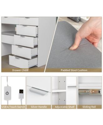 White Dressing Table Set with 6 Pumps, 2 Shelves, Mirror Cabinet & 3-Tone Light Bulbs