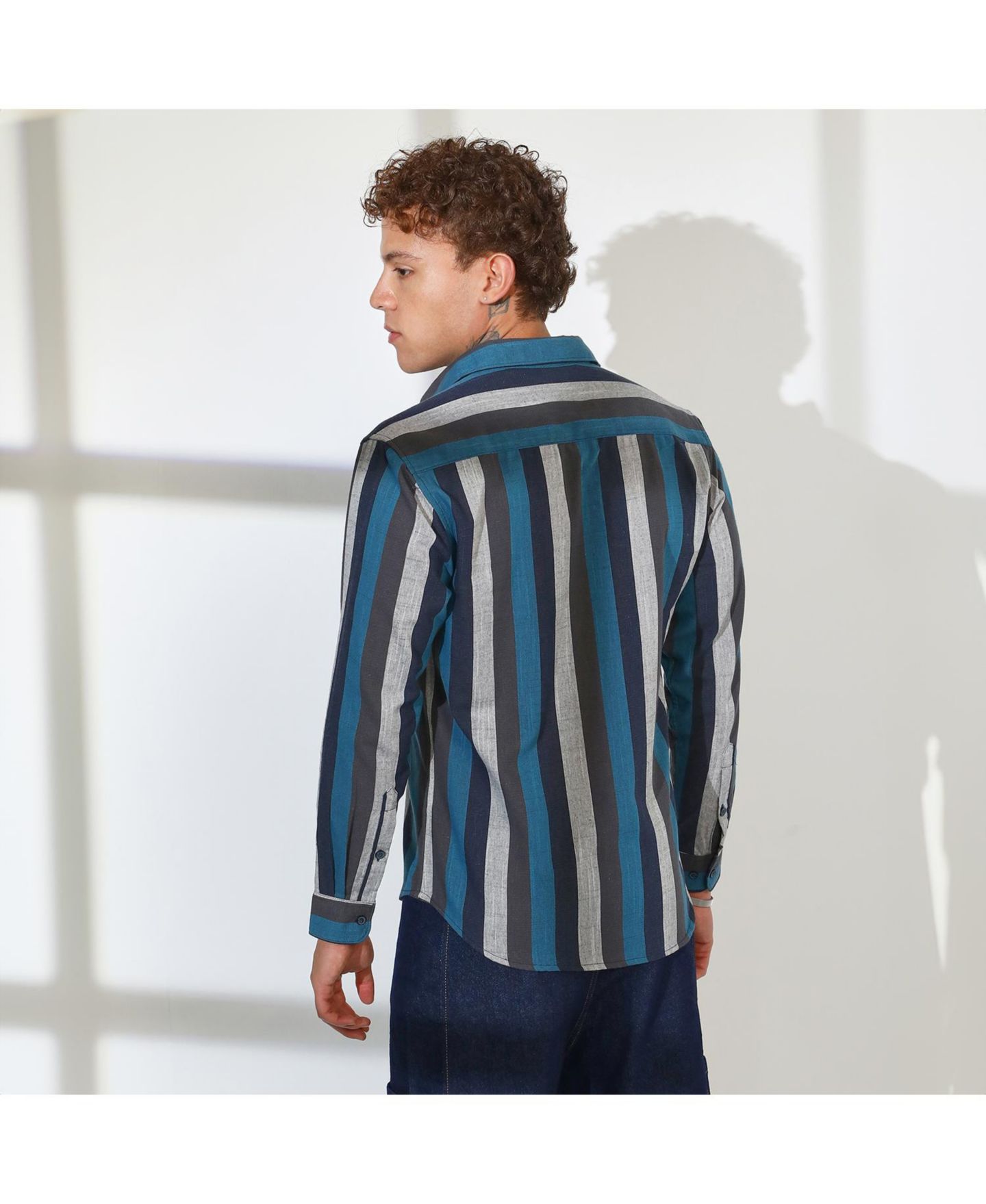 Мужская рубашка Cahoot Campus Sutra Navy Blue & Ash Grey Block-Striped, цвет: Синий — фото 2