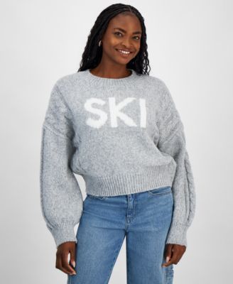 And Now This - Women's Cable-Knit-Detail Graphic Sweater