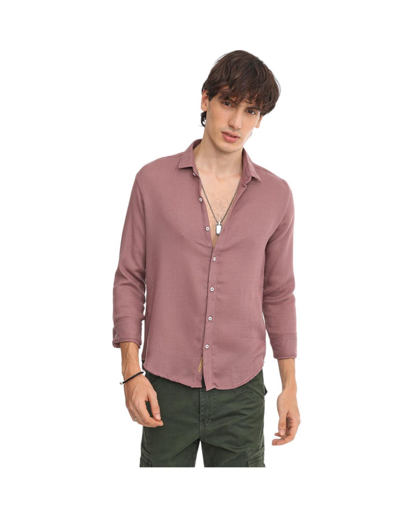 Мужская рубашка Cahoot Campus Sutra Nude Pink Woven-Textured, цвет: Фиолетовый — фото 1