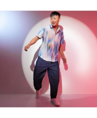 Men's Sky Blue & Ivory White Strokes-Textured Shirt