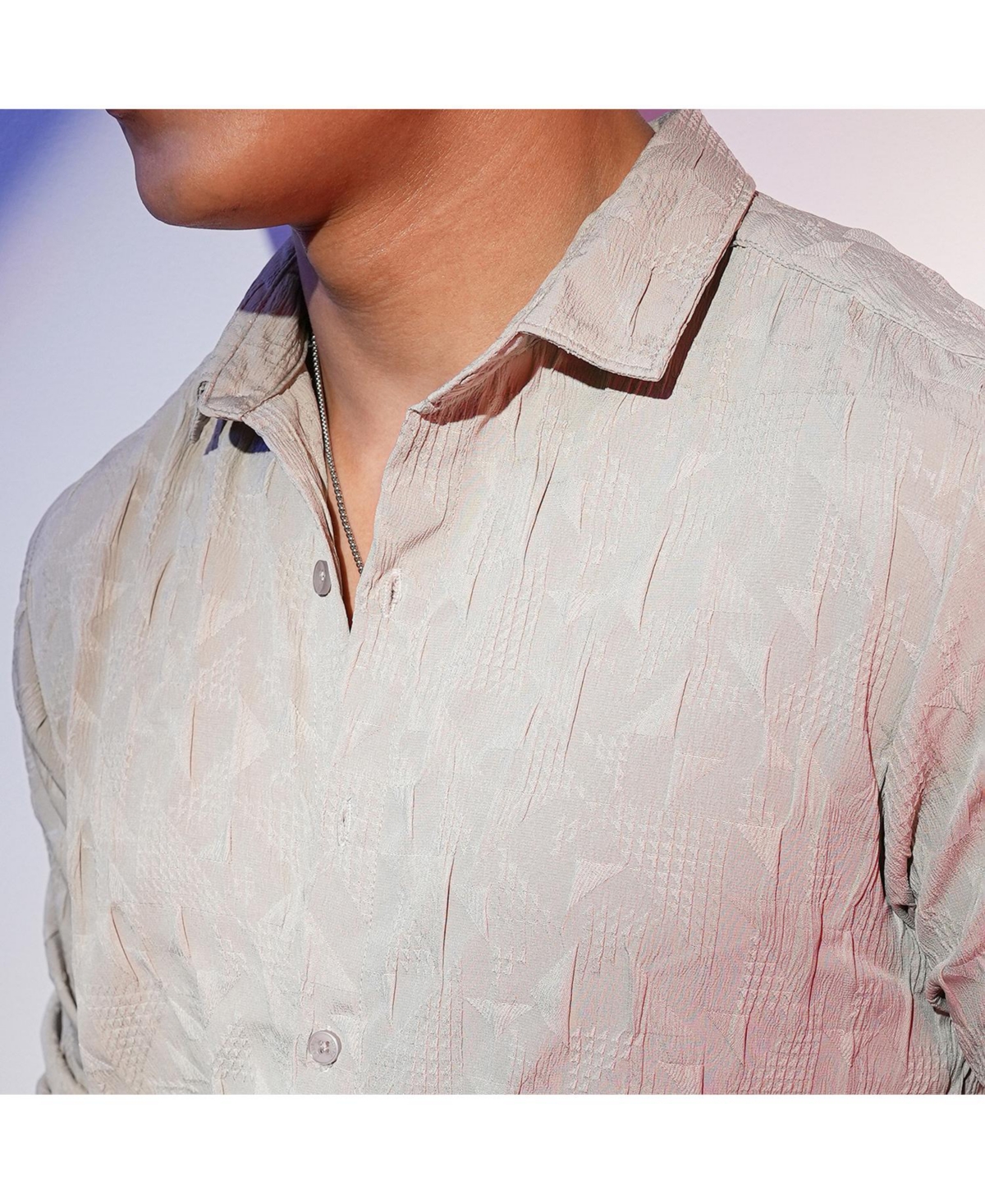 Campus Sutra Men's Greige Geometric-Texture Shirt -khaki