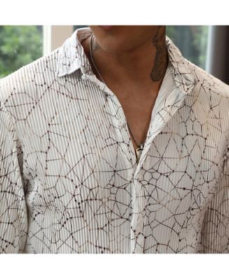 Men's Chalk White Veined-Pleated Shirt