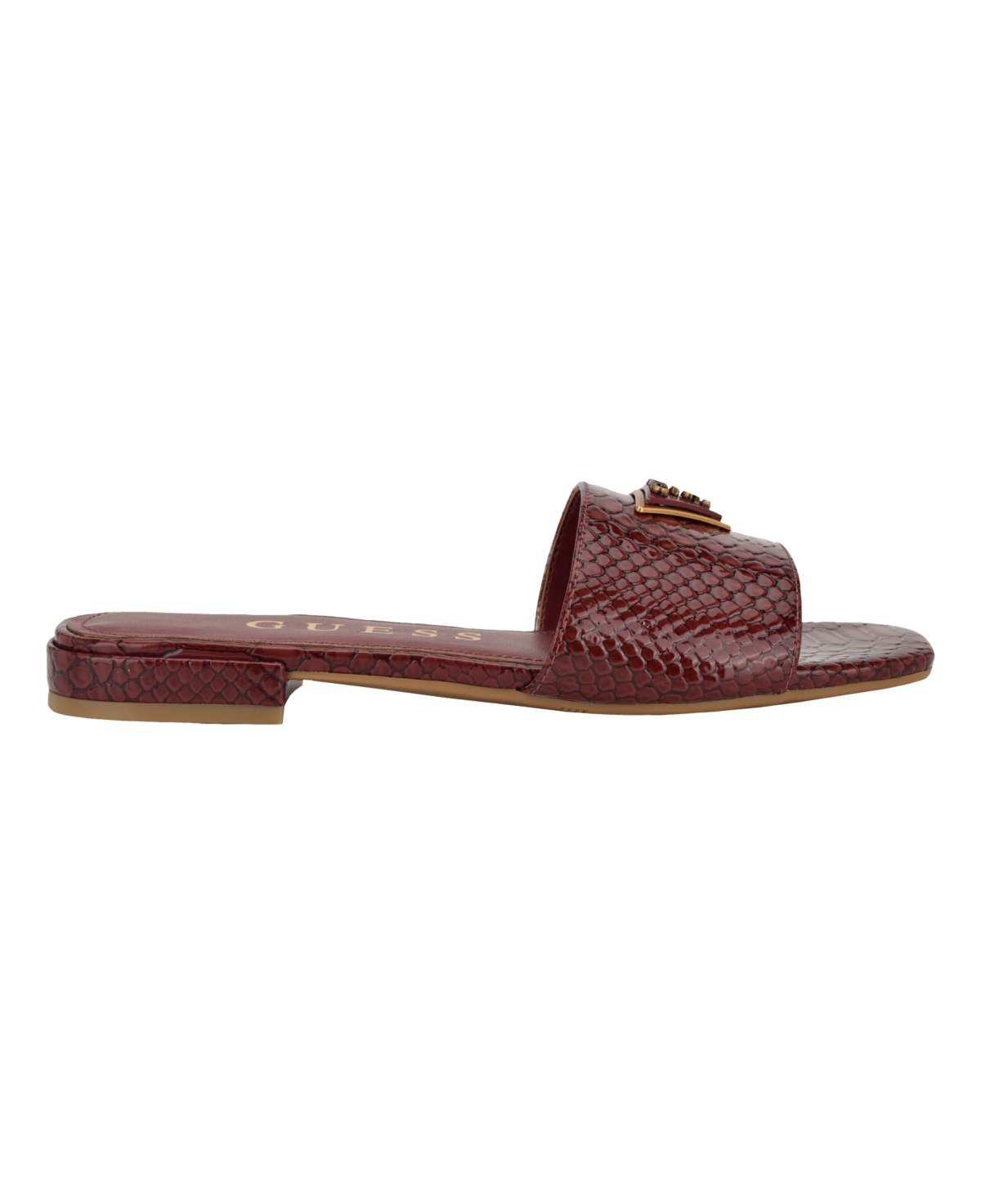 Guess Women's Tamsea One Band Square Toe Slide Flat Sandals In Dark Red Lizard