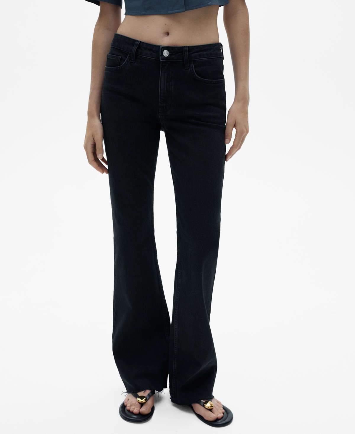 Shop Mango Women's Medium-rise Flared Jeans In Black Denim