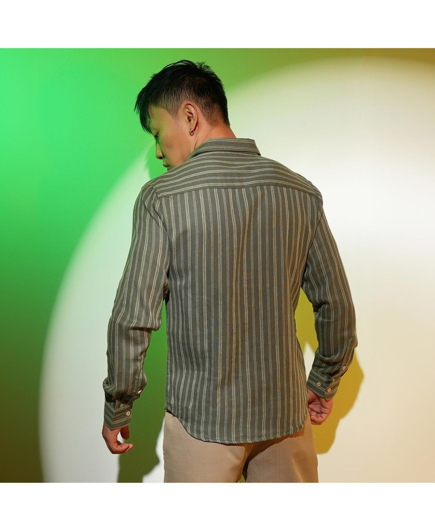 Мужская рубашка Cahoot Campus Sutra Moss Green Halo Striped, цвет: Зелёный — фото 2