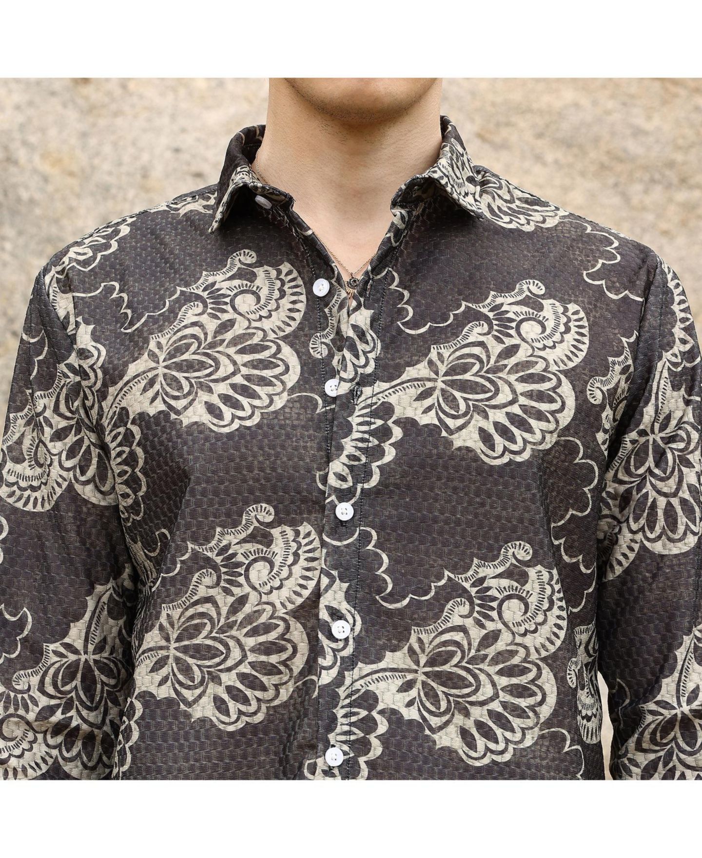 Мужская рубашка Cahoot Campus Sutra Charcoal Black Floral Block, цвет: Чёрный — фото 7