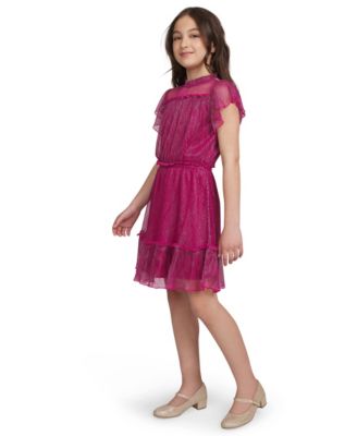 Big Girls Flutter Sleeves Pleated Dress