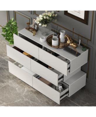 High Gloss White Wood 6-Drawer Chest of Drawers