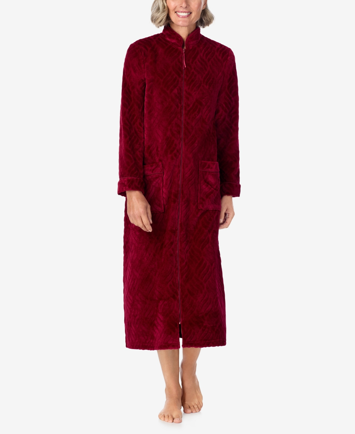 Women's Long Sleeve Zip Robe - Wine