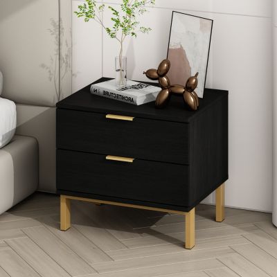 Bedside table with 2 Drawers, Nightstand with Metal Feet