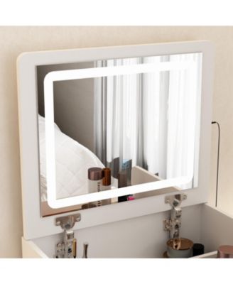 LED Light White Wood 3-Drawer Chest of Drawers with Flip-top Mirror