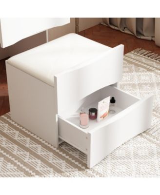 LED Light White Wood 3-Drawer Chest of Drawers with Flip-top Mirror