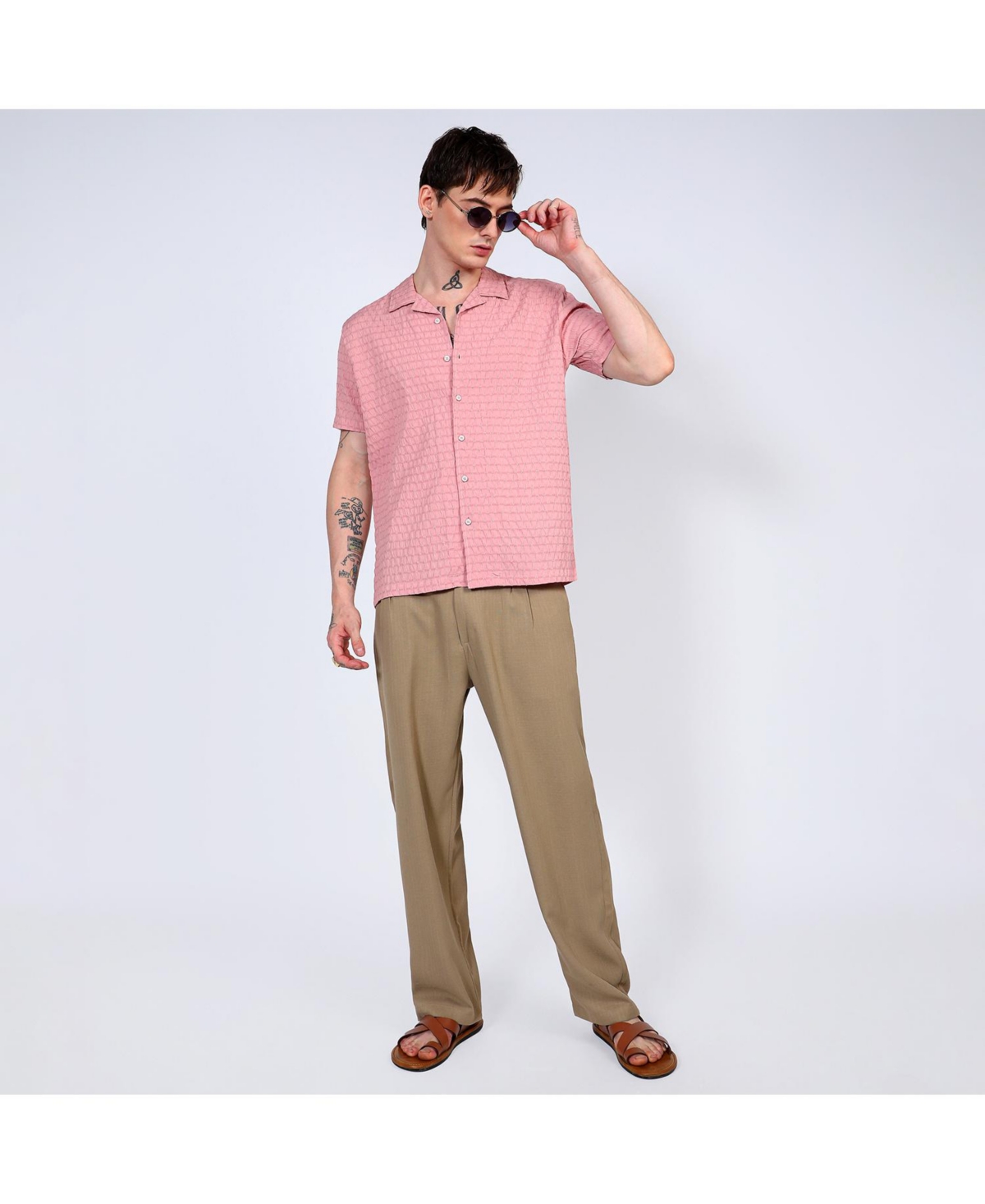 Campus Sutra Men's BlushRuched Shirt - Pink
