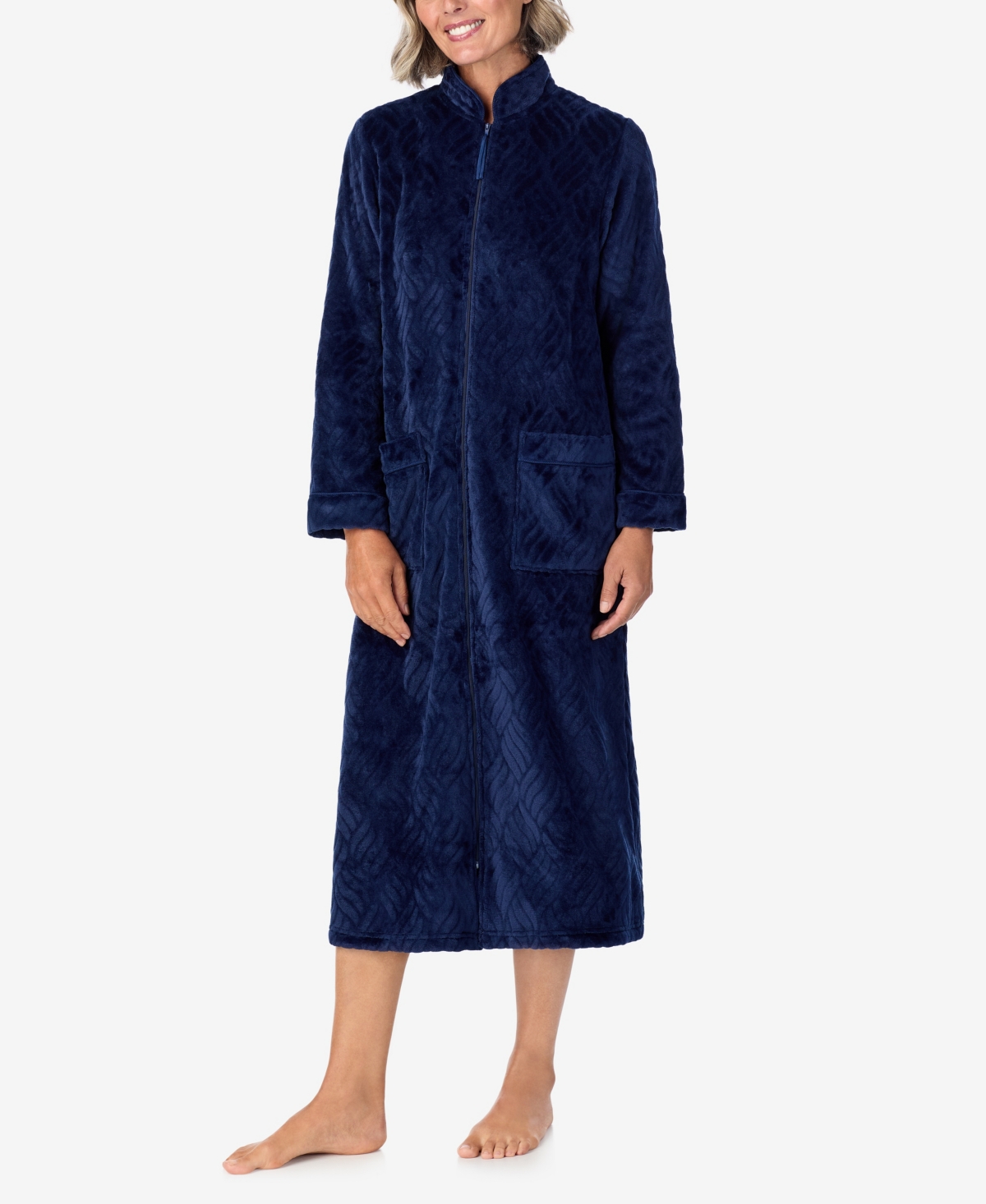 Women's Long Sleeve Zip Robe - Navy