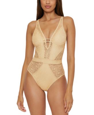 Becca - Women's Metallic Plunge-Neck One-Piece Swimsuit
