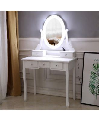 5-Drawer Dressing Table with Single Mirror and Light Bulbs Stylish Vanity for Makeup