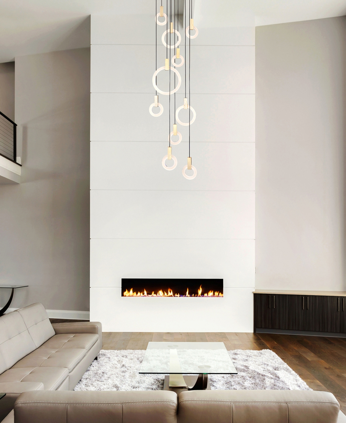 Cwi Lighting 96" Metal Anello Led Pendant In White Oak