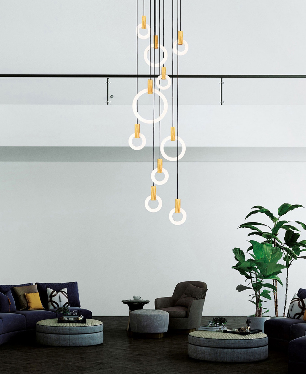 Cwi Lighting 96" Metal Anello Led Pendant In White Oak