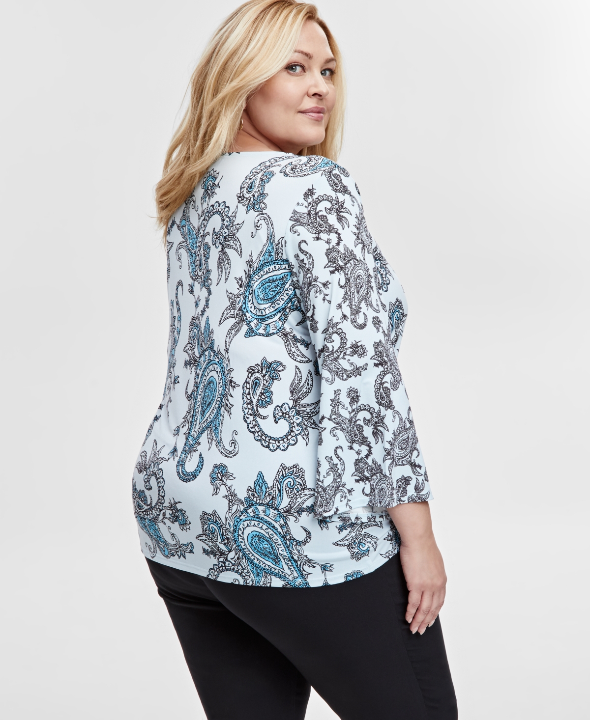 Jm Collection Plus Size Rhinestone-trim Printed Top, Exclusively At Macy's In Winter Miist