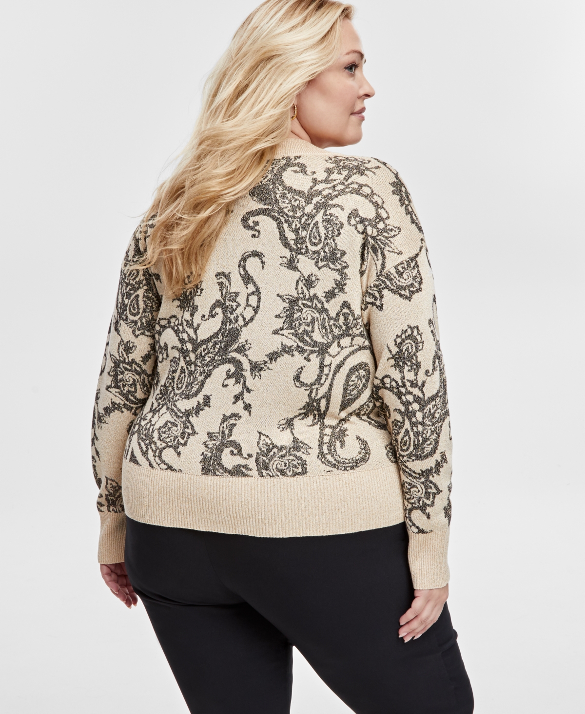 Jm Collection Plus Size Print Metallic-Threaded Cardigan, Exclusively at Macy's