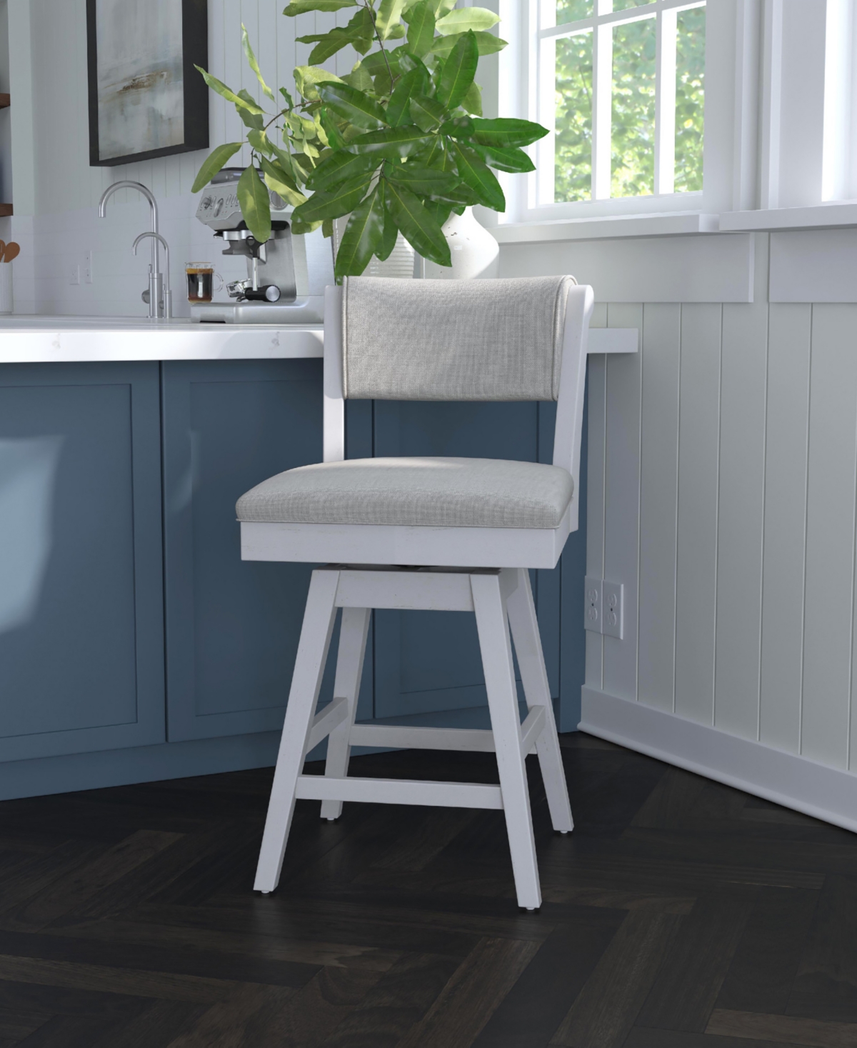 Hillsdale 37.75" Wood And Upholstered Clarion Counter Height Swivel Stool In Sea White