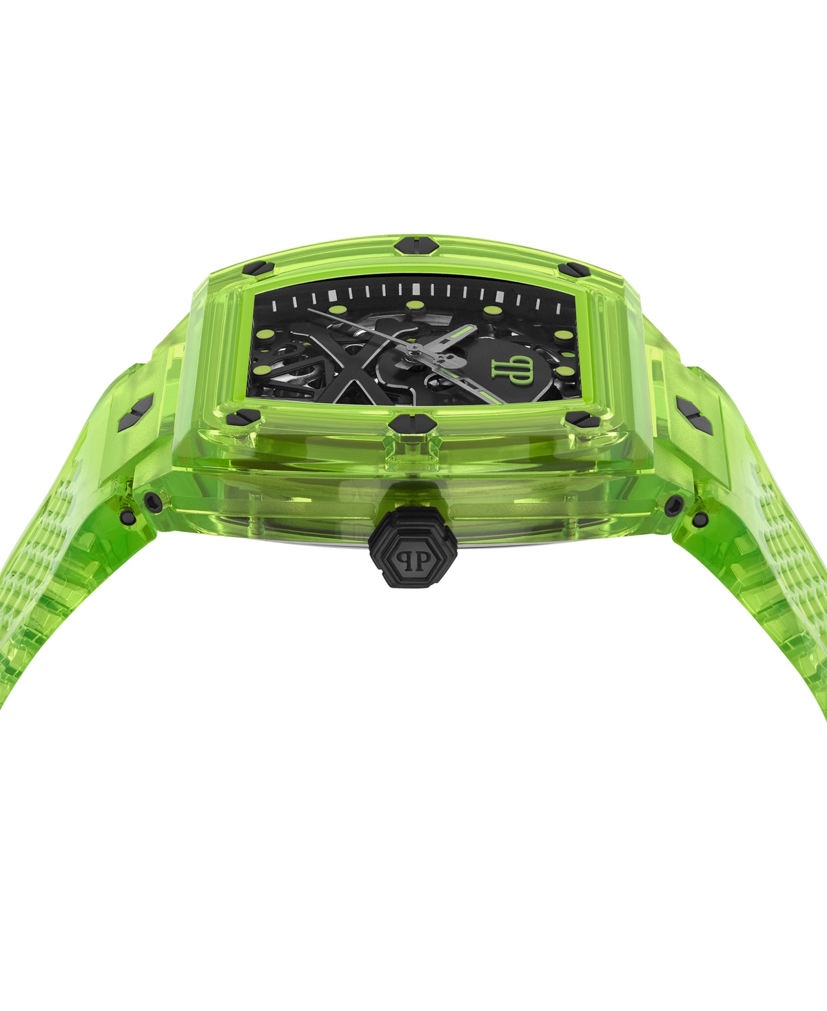 Philipp Plein Men's Automatic Skeleton Green Tpu Strap Watch 44x56mm In Green