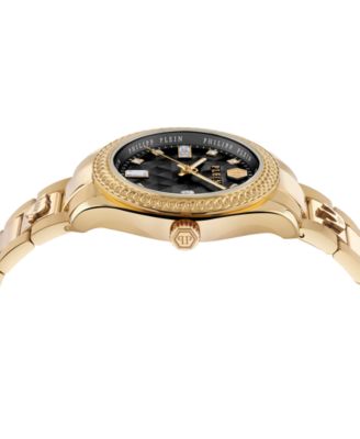 Women's Queen Crystal Gold Ion Plated Stainless Steel Bracelet Watch 38mm