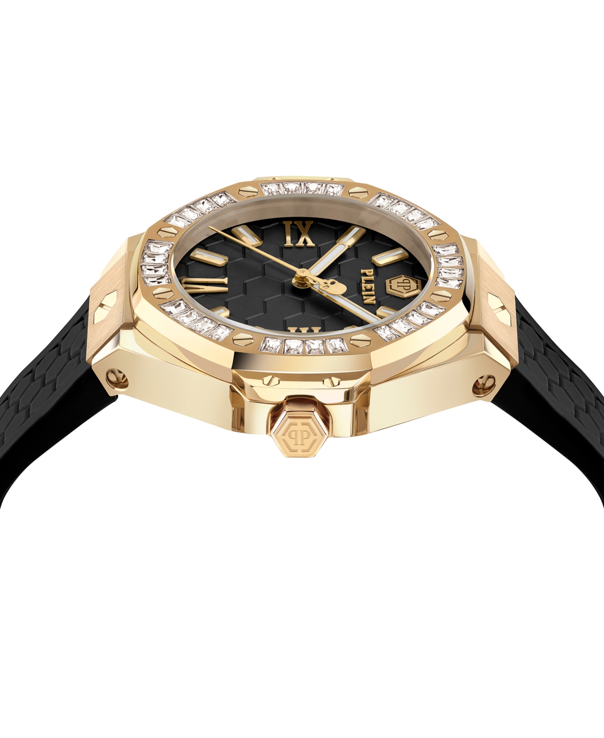 Philipp Plein Women's Lady Royal Crystal Black Silicone Strap Watch 39mm