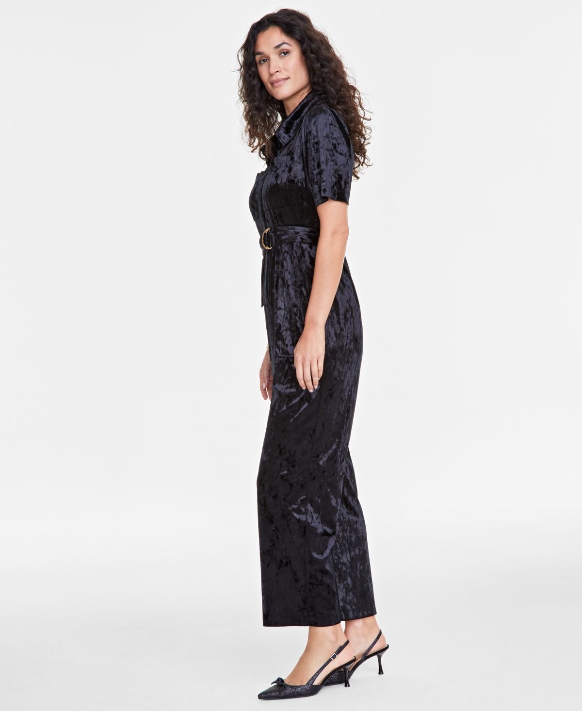 ON 34TH WOMEN'S VELVET SHORT-SLEEVE JUMPSUIT, CREATED FOR MACY'S 