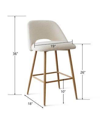26 Inch Boucle Counter Stool Set Of 2 with Metal Legs