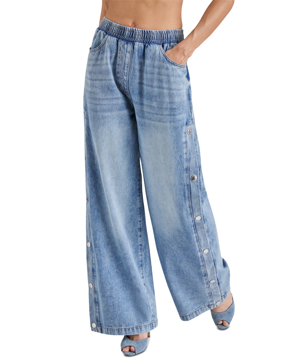 Steve Madden Women's Keenie Side-Snap Wide-Leg Denim Pants