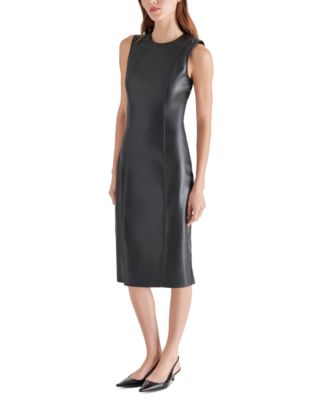 steve madden faux leather dress Steve Madden Women's Tilly Dress Short Sleeve Faux Leather Dresses - Black