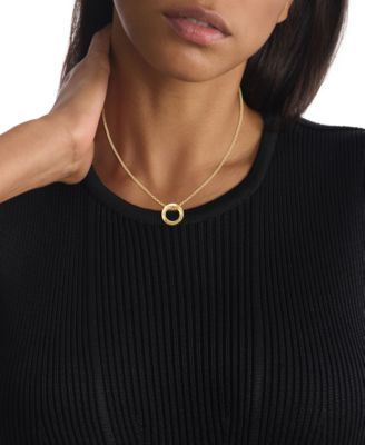 Gold-Tone Stainless Steel Twist Ring Pendant Necklace, 16" + 2" extender