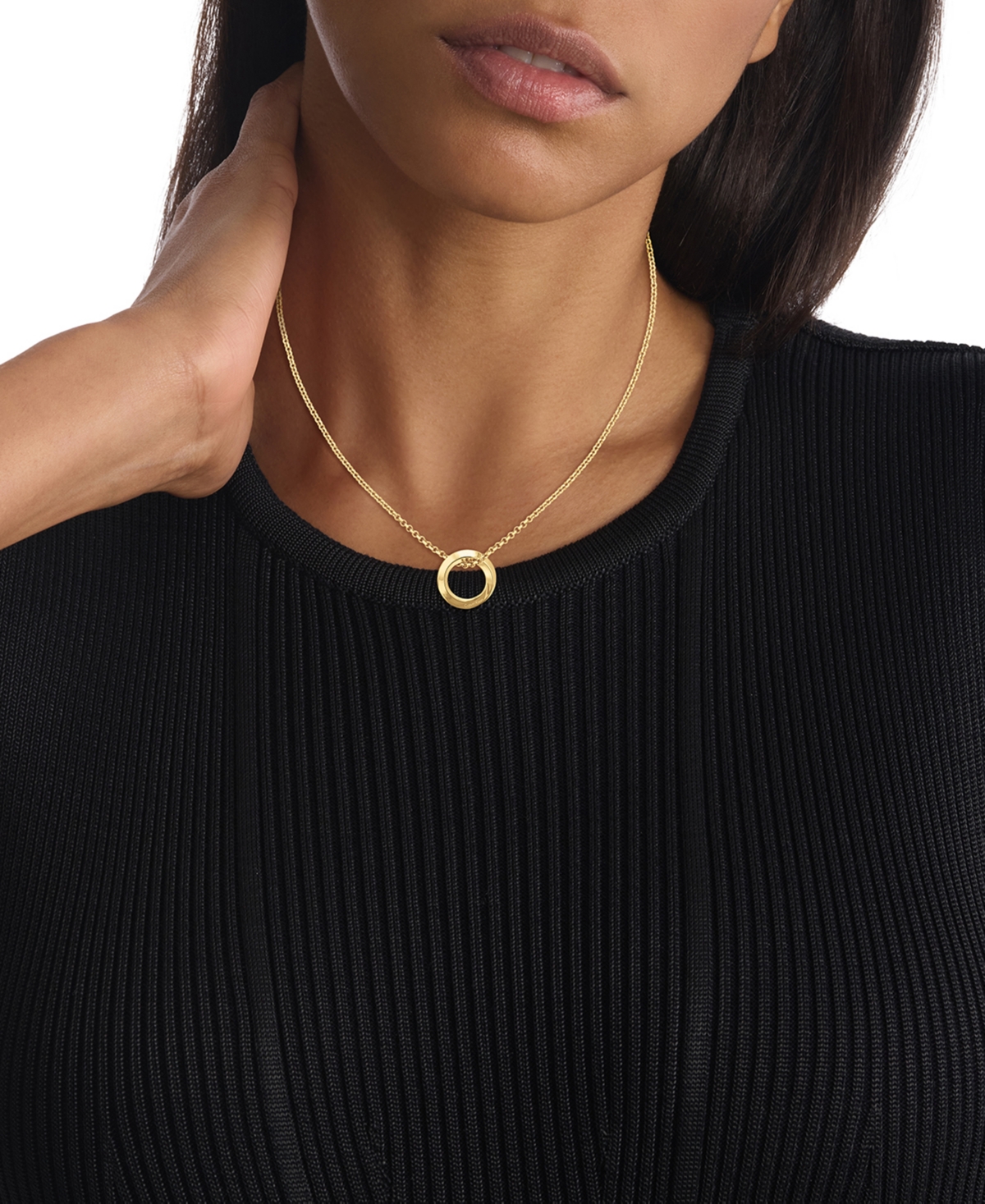 Calvin Klein Gold-tone Stainless Steel Twist Ring Pendant Necklace, 16" + 2" Extender In Gold