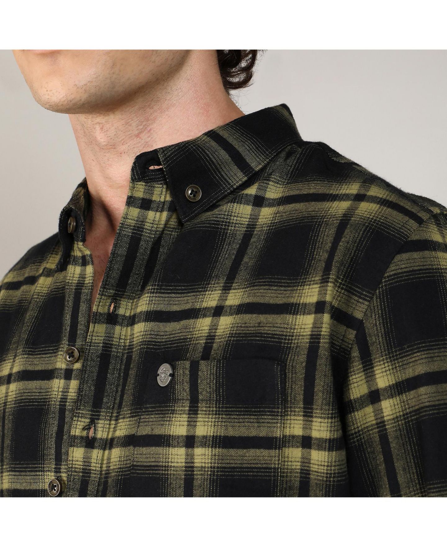 Мужская рубашка Cahoot Campus Sutra Midnight Black & Sage Green Brushed Buffalo Check, цвет: Чёрный — фото 2