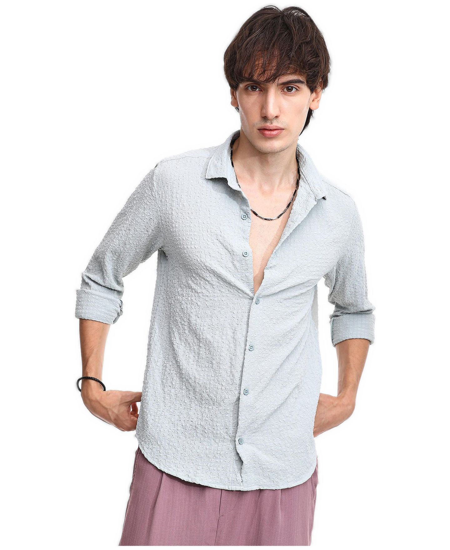 Мужская рубашка Campus Sutra Icy Blue Cubic-Seersucker, цвет: Серый — фото 1