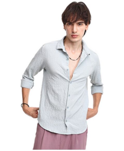 Мужская рубашка Campus Sutra Icy Blue Cubic-Seersucker, цвет: Серый