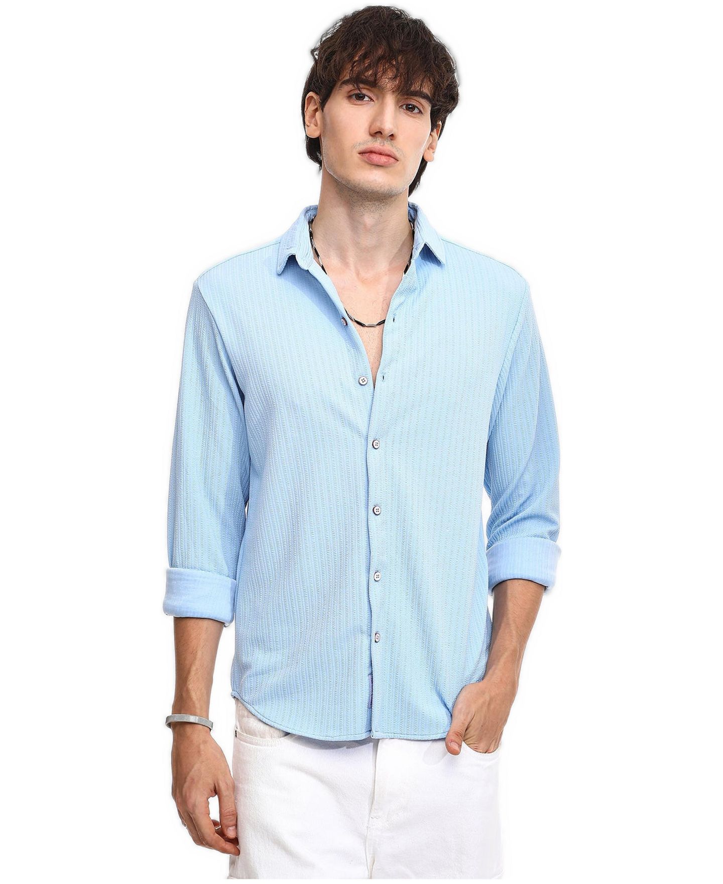 Мужская рубашка Cahoot Campus Sutra Baby Blue Stripe-Creased, цвет: Синий — фото 1