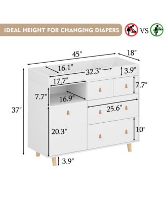 Diaper Table with 4 Drawers, Baby Changing Station with Storage Compartments