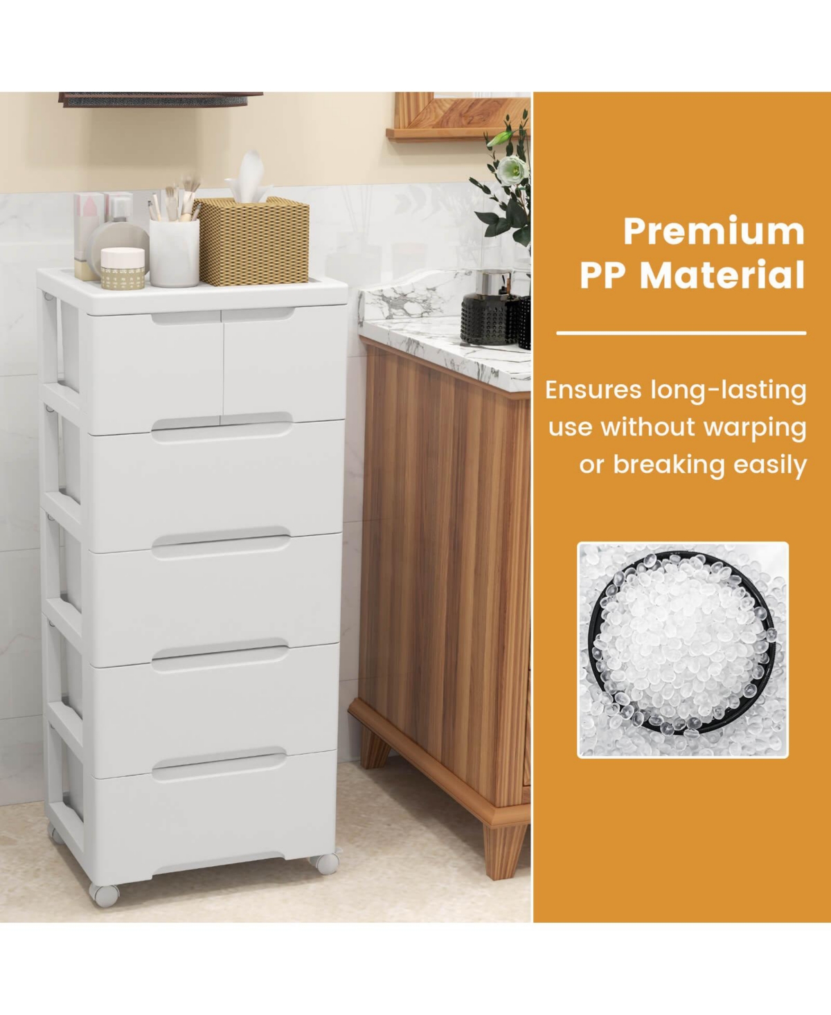 Costway Pcs 6-Drawer Plastic Rolling Storage Cart with 4 Universal Wheels Dresser Cabinet